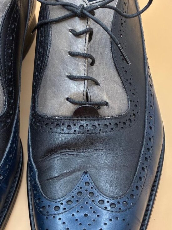 *EUC* DUCA Men’s Oxford Shoe Grey Blue Black Tri Lace Up Leather Size 44 US 10.5